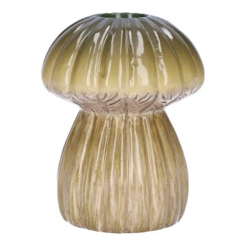 Mushroom vase REFELINDE, ceramic, grooves, green-beige, 12cm, Ø9,5cm