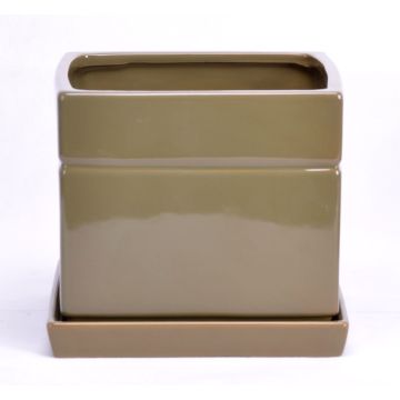 ALVOS square ceramic flower pot, olive green, 13x13x11cm