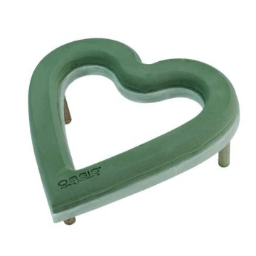 OASIS® Wet florist sponge Open heart, wedding decoration, ECObase rigid foam bottom, wooden sticks, green, 16"x15"x1.8"/40x38x4,5cm