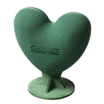 OASIS® Wet florist sponge 3D heart, wedding decoration, Bioline wooden stand, green, 12"x11"x7"/30x28x17cm