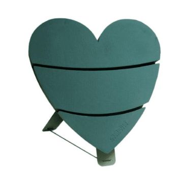 OASIS® Wet florist sponge Heart, wedding decoration, Bioline wooden base, wooden stand, green, 17"x17"x1.8"/43,5x43x4,5cm