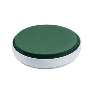 OASIS® Round Wet florist sponge in a bowl for flower arrangements, plastic bowl, green-white, 1.6"/4cm, Ø8"/20cm