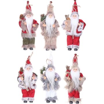 Hanging decoration Father Christmas HALDOR, 6 pieces, gift bag, coloured, 11x8x20cm