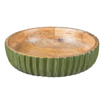 Decorative bowl MARAMA made of mango wood, fluted, green-natural, 2.4"/6cm, Ø8"/20cm
