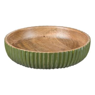 Decorative bowl MARAMA made of mango wood, fluted, green-natural, 2.4"/6cm, Ø10"/25cm