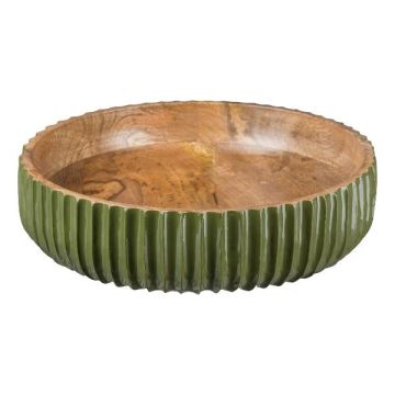 Decorative bowl MARAMA made of mango wood, fluted, green-natural, 3.1"/8cm, Ø12"/30cm