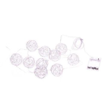 EMANUELLE wire ball fairy lights, silver, 20 LEDs, battery-powered, 133cm, Ø5cm