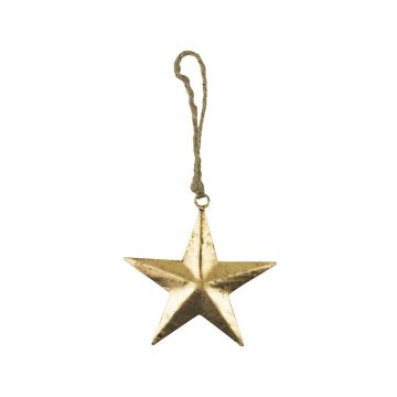 DORANA metal star pendant, hanging cord, gold, Ø12cm