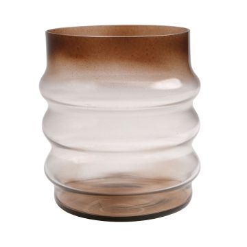 Glass candle holder MAKKURO with grooves, orange-brown, 6"/15 cm, Ø 6"/15 cm