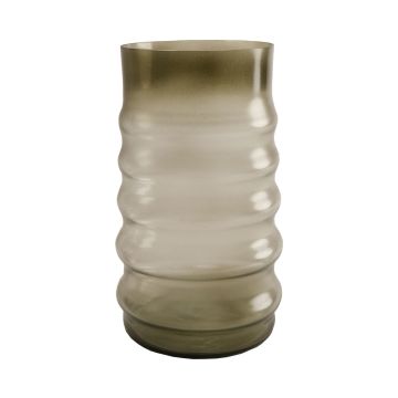 Glass candle holder MAKKURO with grooves, forest green-transparent, 9"/23 cm, Ø 6"/15 cm