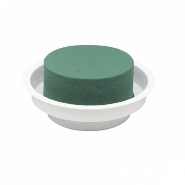 OASIS® Ideal Wet florist sponge Cylinder in plastic bowl, green-white, 2"/5cm, Ø4.7"/12cm