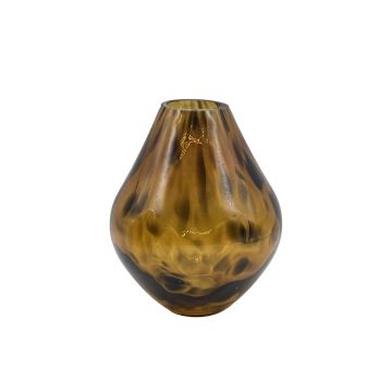 Bellied glass vase RUSSELL, leopard design, brown-transparent, 6"/15 cm, Ø 4.7"/12 cm