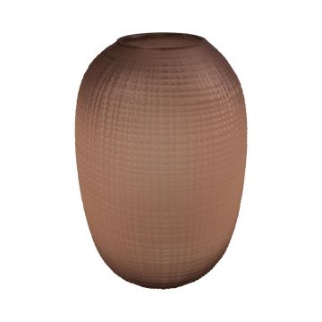 Bellied glass flower vase FEDERIGO, check pattern, pink-transparent, 10.2"/26 cm, Ø 6.9"/17,5 cm