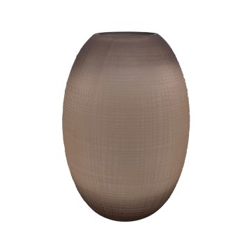 Bellied glass flower vase FEDERIGO, check pattern, pink-transparent, 14"/34,5 cm, Ø 9"/23,5 cm