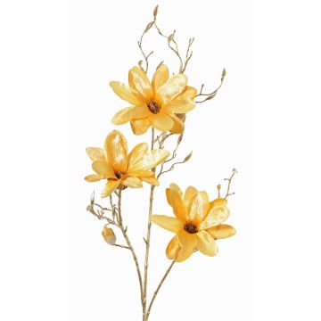 False magnolia branch LEAFY, yellow-gold, 4ft/115cm