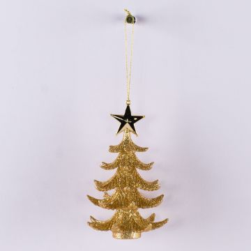 Acrylic hanger fir tree with star, glitter, gold, 4.7"/12cm, Ø3.5"/9cm