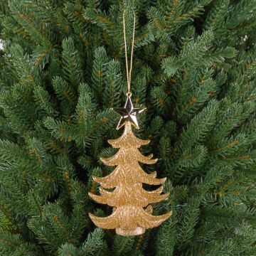 Acrylic hanger fir tree with star, glitter, gold, 4.7"/12cm, Ø3.5"/9cm Acrylic hanger fir tree with star, glitter, gold, 4.7"/12cm, Ø3.5"/9cm