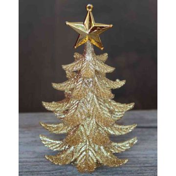 Acrylic hanger fir tree with star, glitter, gold, 4.7"/12cm, Ø3.5"/9cm