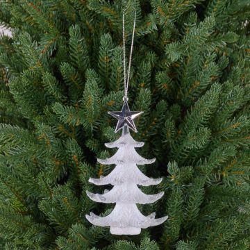 Acrylic hanging ornament Fir tree RION with star, glitter, white-silver, 4.7"/12cm, Ø3.5"/9cm Acrylic hanging ornament Fir tree RION with star, glitter, white-silver, 4.7"/12cm, Ø3.5"/9cm