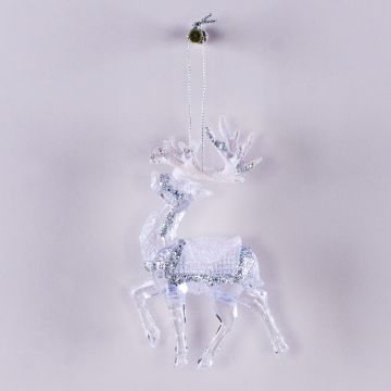 Acrylic hanging ornament Deer MATTHIS, glitter, transparent-silver-white, 3.5"x0.8"x4.7"/ 9x2x12cm