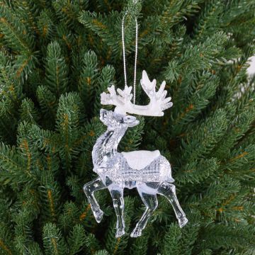Acrylic hanging ornament Deer MATTHIS, glitter, transparent-silver-white, 3.5"x0.8"x4.7"/ 9x2x12cm Acrylic hanging ornament Deer MATTHIS, glitter, transparent-silver-white, 3.5"x0.8"x4.7"/ 9x2x12cm