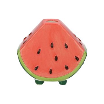 Single stem vase Watermelon slice TILLAS, with feet, red-green-brown, 4"x2.4"x3.4"/10x6x8,7cm