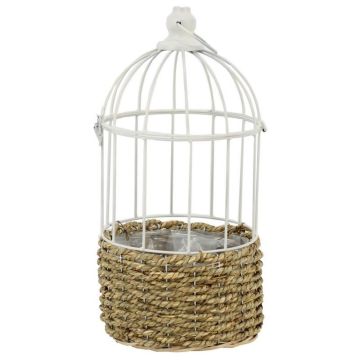 TUKFE reed birdhouse plant basket, hanging, beige-white, 40cm, Ø18cm