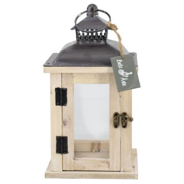 BEGGY wooden lantern with glass, handle, beige, 15.5 x 15.5 x 29 cm BEGGY wooden lantern with glass, handle, beige, 15.5 x 15.5 x 29 cm