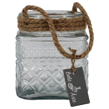 MELMY lantern with rope, diamond pattern, clear, 13 cm, Ø 11 cm MELMY lantern with rope, diamond pattern, clear, 13 cm, Ø 11 cm