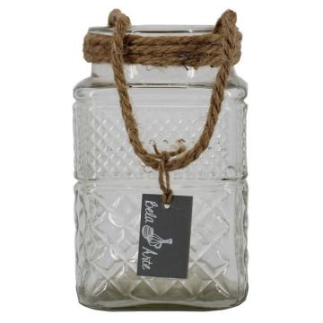 MELMY lantern with rope, diamond pattern, clear, 19.5 cm, Ø 11 cm MELMY lantern with rope, diamond pattern, clear, 19.5 cm, Ø 11 cm
