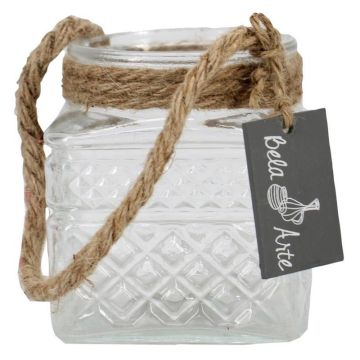 MELMY lantern with rope, diamond pattern, clear, 10 cm, Ø 9 cm MELMY lantern with rope, diamond pattern, clear, 10 cm, Ø 9 cm