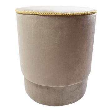 Velvet NANNA stool, gold trim, champagne, 45cm, Ø38cm