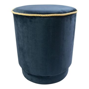 NANNA velvet stool, gold trim, navy blue, 45cm, Ø38cm