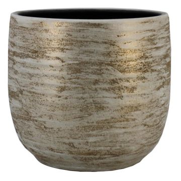 Ceramic pot RODYN with grooves, colour gradient, white-gold, 13"/32cm, Ø13"/34cm Ceramic pot RODYN with grooves, colour gradient, white-gold, 13"/32cm, Ø13"/34cm