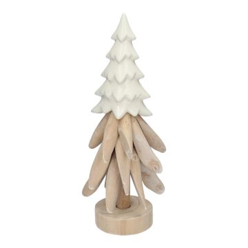 TOJA decorative fir tree figurine, made of wood and ceramic, natural white, 36 cm, Ø13 cm