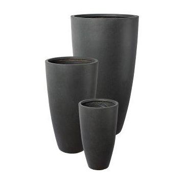 Round plant vase KIRIMA, 3 pieces, fibreglass, anthracite, 13"x24"/34x60cm, 17"x31"/44x80cm, 21"x3ft/54x100cm