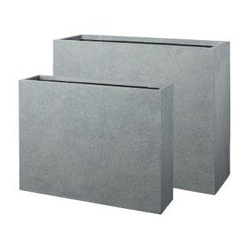 Rectangular flower planter KIRIMA, 2 pieces, fibreglass, grey, 30"x7"x23"/75x19x59cm, 33"x11"x28"/85x27x70cm