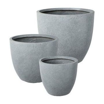 Round planter KIRIMA, 3 pieces, fibreglass, grey, 10"x11"/25x27cm, 14"x15"/35x39cm, 17"x20"/44x52cm