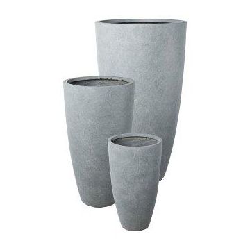 Round plant vase KIRIMA, 3 pieces, fibreglass, grey, 13"x24"/34x60cm, 17"x31"/44x80cm, 21"x3ft/54x100cm