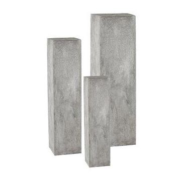 Square pedestal plant stand NARUKO, 3 pieces, fibreglass, grey, 8"x8"x31"/20x20x80cm, 11"x11"x3ft/28x28x100cm, 14"x14"x4ft/35x35x120cm