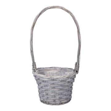 BARONIKA plant basket with handle, wicker, grey, 48cm, Ø25cm