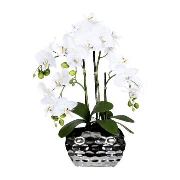 Artificial Phalaenopsis orchid SINKA in silvery decorative pot, white, 22"/55cm Artificial Phalaenopsis orchid SINKA in silvery decorative pot, white, 22"/55cm