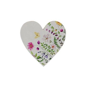 Spring decoration Heart BINKIE with flower motif, white-multicoloured, 5.3"x0.8"x5.3"/13,5x2x13,5cm