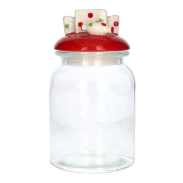 JULIENNE storage jar with lid, polka-dot sweets as a handle, clear-red, 19.7 cm, Ø 10.9 cm JULIENNE storage jar with lid, polka-dot sweets as a handle, clear-red, 19.7 cm, Ø 10.9 cm