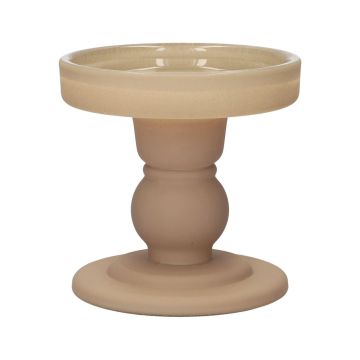 Glass pillar candle holder KLEOFINA, with base, mat beige, 3.3"/8.5cm, Ø3.3"/8.5cm Glass pillar candle holder KLEOFINA, with base, mat beige, 3.3"/8.5cm, Ø3.3"/8.5cm