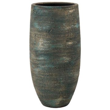 Ceramic flower vase AETIOS, colour gradient, blue-gold, 17,5"/45cm, Ø8"/20cm