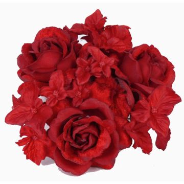 Artificial candle wreath INGA, rose, hydrangea, red, Ø3.9"/10cm Artificial candle wreath INGA, rose, hydrangea, red, Ø3.9"/10cm