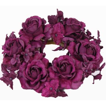 Artificial candle wreath INGA, rose, hydrangea, violet, Ø5.9"/15cm Artificial candle wreath INGA, rose, hydrangea, violet, Ø5.9"/15cm
