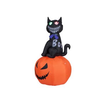 Halloween decorative pumpkin LYSANDER with black cat, self-inflating, 3ftx3ftx6ft/100x100x180cm