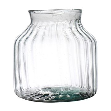 Lantern glass QUINN EARTH with grooves, recycled, clear-green, 20cm, Ø21cm